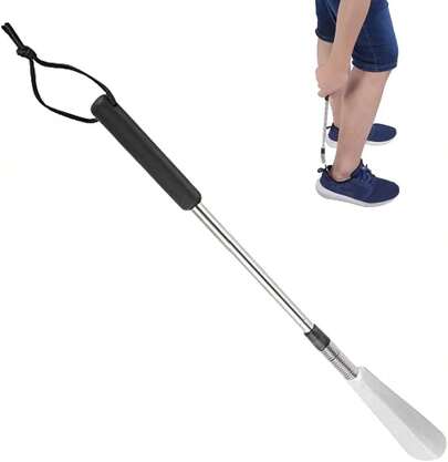 Calzador de Zapatos con Largo Cuerno, Acero Inoxidable Calzador De Zapatos Largo ayuda Calzador telescópico de primavera Cuerno Levantador para personas mayores Mujer embarazada