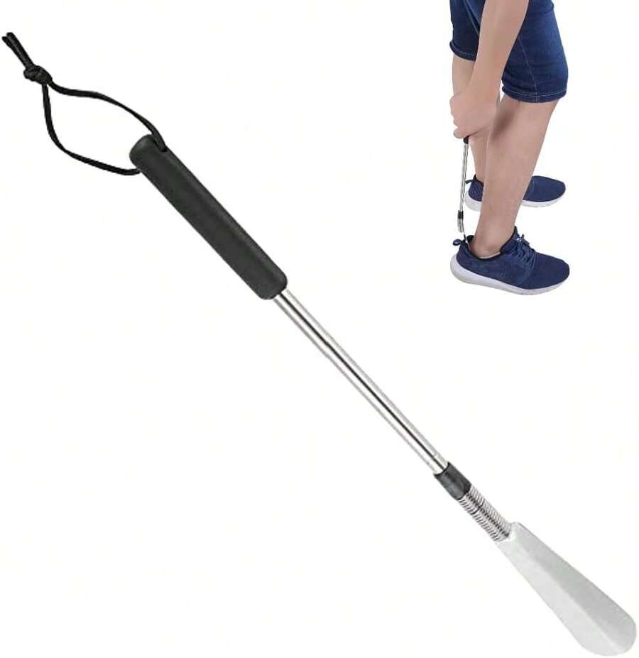 Calzador de Zapatos con Largo Cuerno, Acero Inoxidable Calzador De Zapatos Largo ayuda Calzador telescópico de primavera Cuerno Levantador para personas mayores Mujer embarazada - 1 - Ver 1