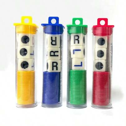 L-C-R 骰子游戏 – 左中右经典套装，含筹码，红/绿/蓝/黄四种颜色可选，适合家庭聚会、圣诞游戏之夜，便携旅行版，快节奏