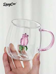 Dengcoo 1 chiếc cốc thủy tinh hình hoa hồng - Cốc cà phê thủy tinh borosilicate cao cấp có họa tiết hoa, hoàn hảo để nhâm nhi một cách thanh lịch - Cúp hoa hồng - Xem 1