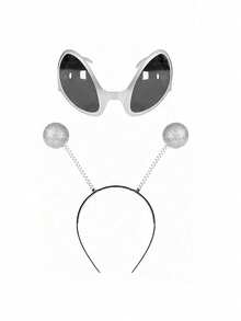 2pcs Unisex Alien Headband And Sunglasses Set, Alien Black Lens Sunglasses + Antenna Headband, Suitable For Theme Parties, Cosplay, Role-Playing And Other Occasions - Multicolor - View 2