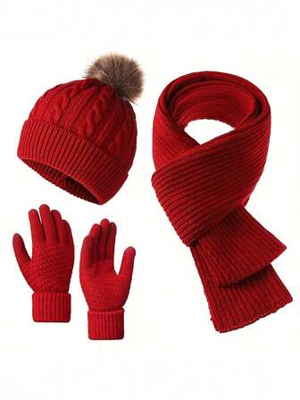 4pcs Winter Warm Set - Adult Hat, Scarf & Gloves, 3-In-1 Comfortable Cold-Resistant Outfit For Commuting, Shopping & Outdoor Activities, Lightweight & Stretch Fit ﻿ Warm Accessories