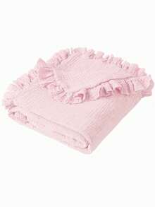 1 chiếc chăn trẻ em bằng cotton mềm mại họa tiết hoa có viền nhún bèo, chăn cũi trẻ sơ sinh ấm áp - Màu Hồng baby - Xem 9