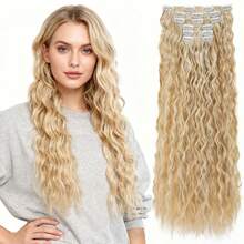 Clip In Hair Extensions,6PCS Hair Extensions Long Mermaid Waves Wavy Synthetic Clip On Hairpiece For Women 24 Inch - Multicolor - View 1