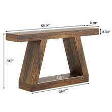 LITTLE TREE Rustic Wood Console Table, 108cm Slim Side Table With Geometric Metal Base, Space Saving Hallway And Sofa Table For Entrance, Living Room - Brown - View 2