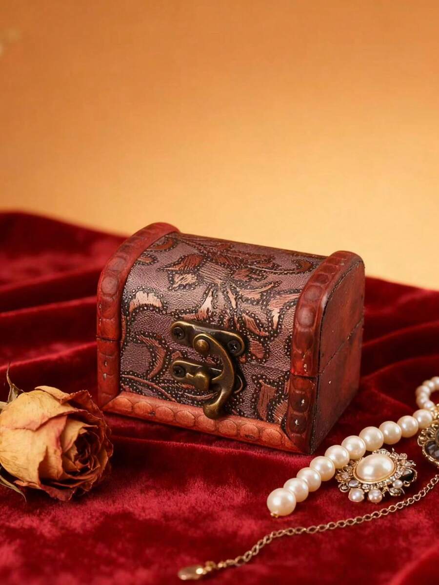 1 pièce Mini boîte à bijoux rétro en bois | Texture vintage : Le design exquis et polyvalent du couvercle de la boîte sert non seulement d'élément de rangement essentiel pour les bijoux, mais ajoute également un charme rétro unique à la décoration de la maison, rehaussant la pièce d'un attrait vintage distinctif | Cadeau idéal pour de multiples occasions : Apporte de la romance pour la Saint-Valentin, - Multicolore - Voir 1