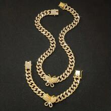 1pc Fashionable Hip Hop Rhinestone Embellished Cuban Link Butterfly Chain Necklace, Suitable For Women's Daily, Party, Music Festival Wear, Versatile Accessory, Women's Jewelry Gift - Cuban Chain Butterfly Necklace - View 10