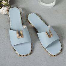 Sandals bệt màu đen: Quai PU mềm mại và thoải mái, mũi vuông, thiết kế xỏ chân, chống trượt, phù hợp cho mùa hè, đi biển, đi du lịch. Dép lê khóa nhựa phong cách retro: Phong cách "Nữ thần" cổ điển, khóa nhựa trang trí, thoải mái mặc ở nhà. - Màu xanh nhạt - Xem 16