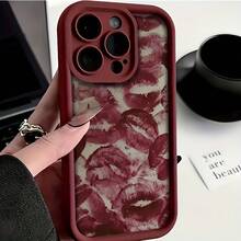 High-Quality Wine Red Stylish Lip TPU Shockproof Is Suitable 6//8/X/Xs/Xr/Xs/11/12/13/14/15 Pro. It Is A Popular Birthday And Business Present, Durable, Resistant To Stains And Fingerprints Premium Silicone Drop-Proof Phone - 1pc - 查看 1