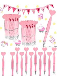 10支装粉色心形旋转按钮圆珠笔，适合表达爱意和浪漫，母亲节礼物，学习办公用品，学校用品