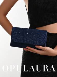 OpulAura 华丽水晶装饰链条手提包，磁扣设计，优雅时尚派对包，适合女士生日派对、正式晚宴、舞会礼服等场合，是新娘送礼会、婚礼手拿包、派对包的最佳优雅之选，完美搭配节日派对礼服、晚礼服和亮片裙，是派对、婚礼、舞会、正式晚宴/宴会的理想之选。 - 藏蓝色 - 查看 8