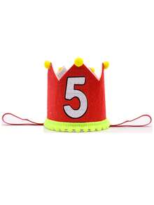 红色生日皇冠派对帽，生日服装头饰，手工粘贴数字1、2、3、4、5、6、7、8、9生日派对帽 - 紅色 - 查看 13