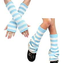 女童条纹腿套 条纹臂套 针织可爱条纹腿套臂套套装 配饰 女士，旅行，旅行必备，情人节，价格实惠，旅行化妆刷，女士礼物，化妆师，专业全套化妆工具 - 藍白色 - 查看 2