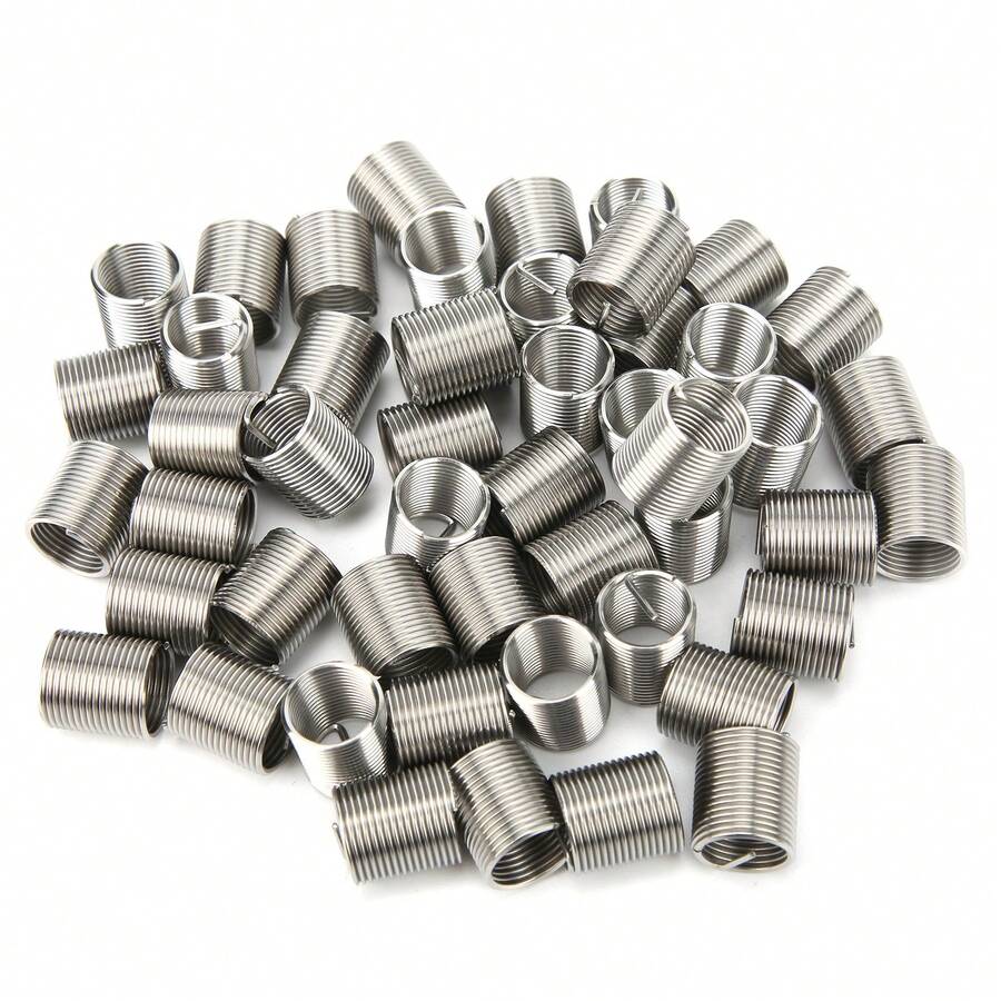 Inserciones de rosca M3, 50 piezas M3 x 0.5 x 1.5D 304 Reparación de roscas de acero inoxidable Herramienta de inserción de alambre Manga de alambre Kit de surtidos de insertos helicoidales - Plateado - Ver 1