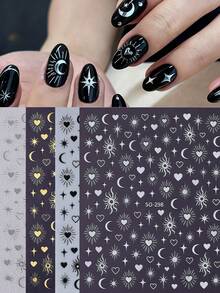 4pcs 3D Bohemian Chic Style Nail Art Stickers - Retro Black/Silvery/Golden/White Star, Crescent, Moon, Heart & Sun Totem Patterns Designs Nail Art Decals For Women DIY Holiday Nail Decoration - Multicolor - View 12