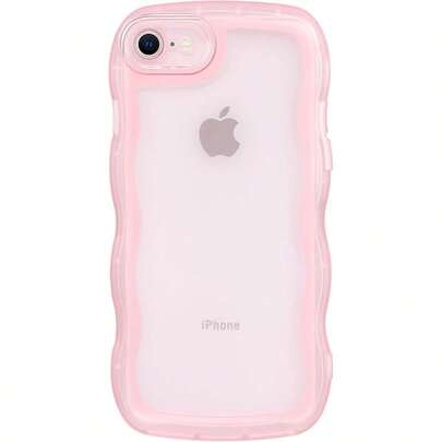 Funda linda compatible con SE 2020/SE 2022 Funda con marco de onda rizada Casos 7/8 Funda protectora suave de TPU resistente a los golpes de color rosa claro para niñas y mujeres