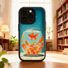 Cubierta de telefono con diseño de pecera de peces dorados azul claro para uso diario en casa y oficina Aplicable a teléfonos Apple y Galaxy. - Negro - Ver 1