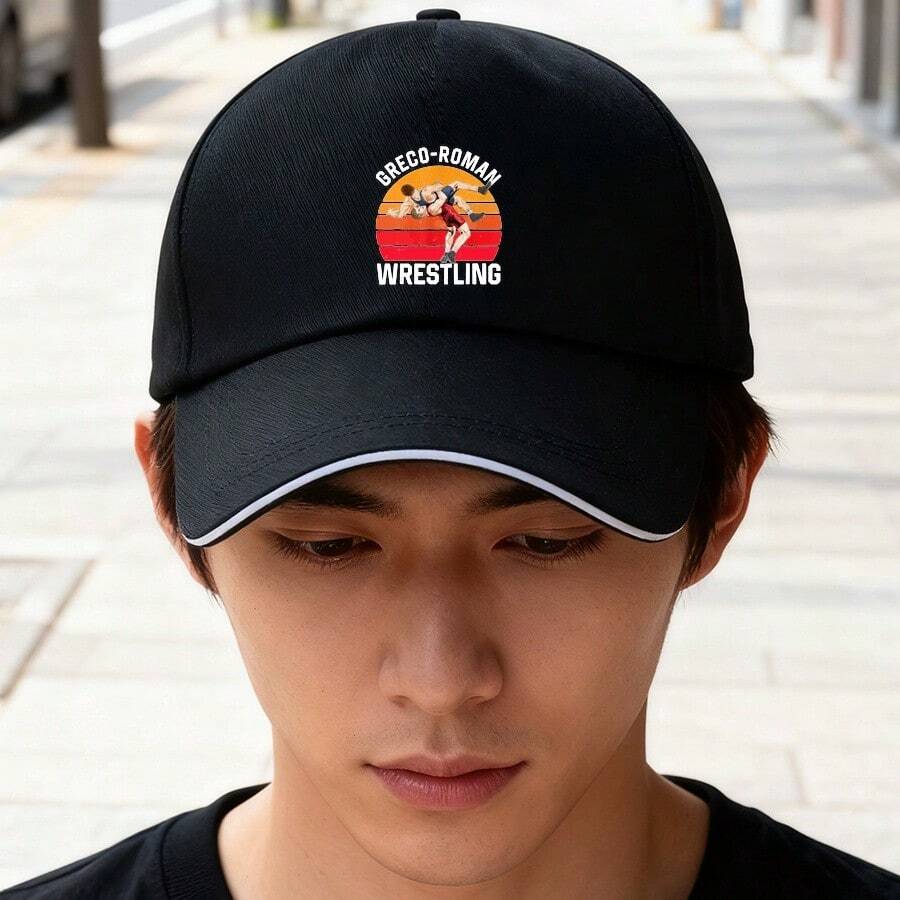 A black cap with a Greco-Roman wrestling pattern, fashionable, a summer cap breathable small head around retro unisex low cap snapback snapback cap Duckville cap low cap visual graphic print fashionable ball cap baseball cap sports Baseball cap duck cap large head around - ブラック - チェックする 1