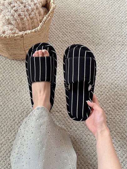  XIXITIAO Retro Color Block Striped Slippers, Indoor Casual Soft Flat Slippers, Breathable All Season House Shoes, Suitable For Home & Bathroom, Color Block Classic Flat Slippers For Women