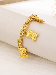 1件时尚简约可爱小熊吊坠手链，独特设计，适合女性日常佩戴 - 金黃色 - 查看 4