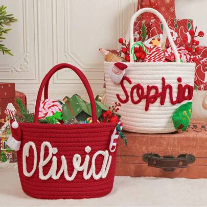 1pc Customized Gift Basket, Party/Wedding/Gift Basket/Souvenir Basket, Handmade Personalized Text Gift Basket, Mother's Day/Father's Day/Holiday Gift Basket In White/Pink/Blue, Suitable For Men & Women, Can Be Used For Holiday Gifts/Toys/Cosmetics, Gift Presentation And Daily Storage, Applicable For Bedroom/Living Room/Game Room/Toy Room/Car