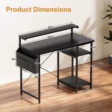 DLONGONE Office Computer Desk With LED Light, 100*48cm Office Table With Monitor Stand For Home/Office Use, Corner Desk With Large Storage Bag And Height Adjustable Storage Shelf, Remote Worker,Black - Black - View 2