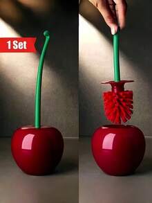 1pc Cherry-Shaped Toilet Brush With Holder Set, Space-Saving Bathroom Cleaning Tool, Creative Toilet Brush, Long Handle Soft Bristle Toilet Brush For Bathroom Cleaning Bathroom Accessories Bathroom Tools - Multicolor - View 4