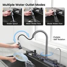 Fregadero de cocina Fregadero de cocina contemporáneo con caño en cascada Incluye grifo mezclador de triple función, grifo de agua filtrada, pantalla LED, dispensador de jabón, lavavajillas y controles tipo piano. Satisface todas las necesidades del hogar. Un fregadero de cocina contemporáneo esencial, que combina a la perfección la funcionalidad práctica con un diseño elegante. (80 cm x 45 cm x 21 cm) - 80*46*21 cm - Ver 5