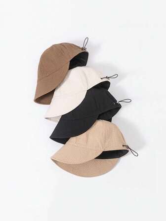 1pc Women's Casual Versatile Waffle Knit Polyester Bucket Hat, Adjustable Sun Protection Hat, Suitable For Daily Commute, Outdoor, Party, Holiday Gift Among Friends