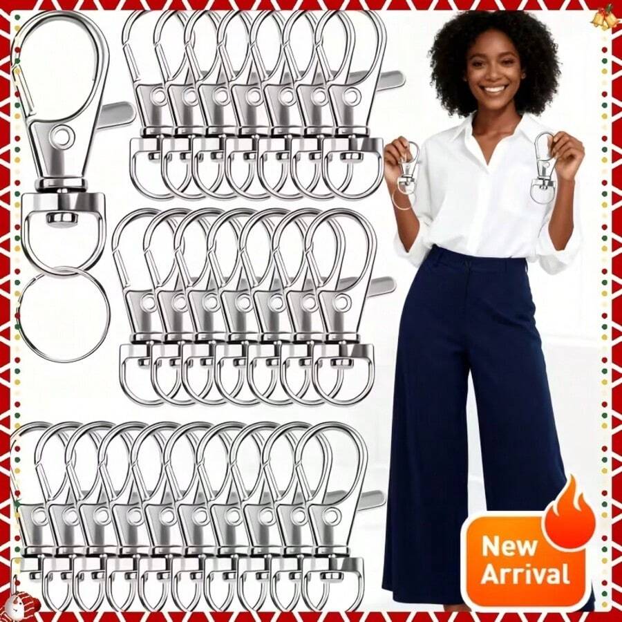 20/50/100个带钥匙圈的钥匙扣钩 - DIY珠宝制作套装，包含10/25/50个金属龙虾扣和10/25/50个可拆卸钥匙链，适用于编织绳索和珠宝制作，珠宝制作材料 - 配件 - 查看 1