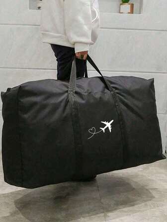 1 pieza Bolsa de viaje plegable unisex, con patrón de avión con forma de corazón, bolso portátil para mujer, bolso de gran capacidad para hombre, bolsa de equipaje, accesorios de viaje multifuncionales, bolsa de tela Oxford para mudanza y almacenamiento, adecuada para dormitorios, casas de alquiler, dormitorios escolares, bolsas de almacenamiento a prueba de humedad y polvo para ropa y edredón, adecuada para viajes de negocios, vacaciones y bolsa de viaje duradera, organizador de viaje, artículos esenciales para cruceros y vacaciones para hombres y mujeres