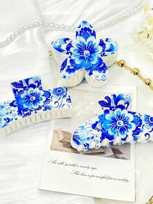 1 pieza/5 piezas/9 piezas Pinza de pelo de plástico ABS con estampado floral, impresión UV, adecuada para playa, viaje, fiesta, vacaciones, vuelta al cole, accesorios de pelo elegantes y frescos, pinzas de pelo elegantes, pasador de pelo de invierno