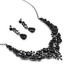 Clear Crystal Rib Statement Necklace Earrings Set Spark Rhinestone Women Jewelry Set Chunky Bridal Teal Crystal Drop Accessories For Ladies And Bridesmaids{Inchcolor_nameinch:InchBlackinch} - Black - 查看 5