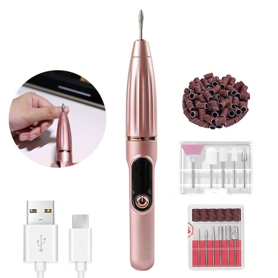 QWD Electric Nail Drill Machine, 1 Nail File Kit 35000RPM Professional Portable Rechargeable E File For Acrylic Polish Gel Removal Manicure Pedicure Set With 5 Speeds ZK-001 - 玫瑰金 - 查看 1