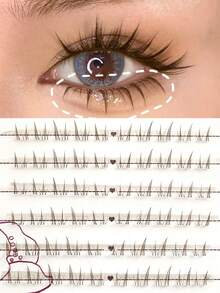 Rikuaild 100pcs Natural Brown False Eyelashes, Soft & Easy To Wear Korean Style Lower Lash Extensions, Suitable For Beginners, Transparent Stem, Cartoon Eye Makeup Cluster Individual False Lashes, DIY At Home - C - View 1