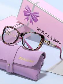 ZOVUJUMY 轻盈奢华方形/圆形猫眼装饰眼镜，轻盈镜框不夹鼻，金色装饰增添甜美酷感，视觉上修饰脸型和下颌线条，适合通勤、休闲外出、约会、购物、节日礼物等场合。 - 無色 - 查看 3