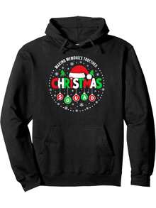 Sudadera navideña 2024 para hombre - Corte holgado talla grande Papá Noel; Sudadera con estampado de renos con bolsillo y gráfico transferido. Letras rojo-verde. Mangas casuales para celebraciones navideñas y reuniones familiares durante todo el año. Conjunto a juego para la familia (Sudadera Papá Noel) - Negro - Ver 1