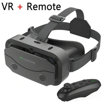 AyeBeau VR眼鏡虛擬現實頭戴式顯示器Viar設備3D鏡片智能眼鏡，適用於智能手機遊戲配件，適用於4.7英寸至7.0英寸手機，附帶黑色遙控器