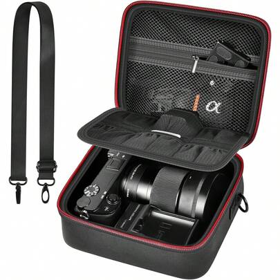 ALKOO Estuche para cámara para Alpha ZV-E10 Alpha A6400/ A6700/ A6100/ A6000/ A6600/ A6500 Cámara digital sin espejo, bolsa de viaje rígida con correa para el hombro para lentes y accesorios (solo caja), estuche para cargador, bolsa para cargador, cubos de embalaje para mujeres y hombres, estuche para cámara digital, bolsa digital