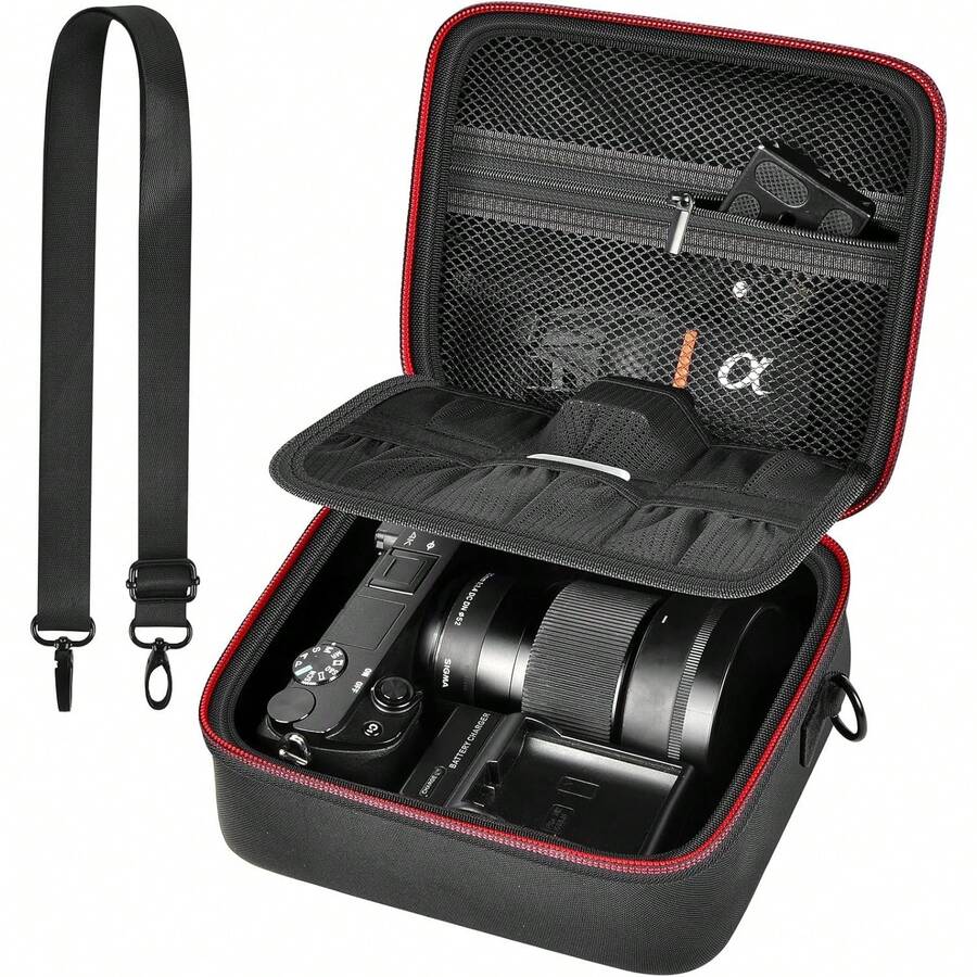 Camera Case For Alpha ZV-E10 Alpha A6400/ A6700/ A6100/ A6000/ A6600/ A6500 Mirrorless Digital Camera, Hard Travel Bag With A Shoulder Strap For Lens & Accessories (Box Only) - màu đen - Xem 1