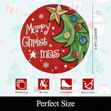 LAN-Merry Christmas Round Area Rug Non-Slip Low Pile Xmas Tree Snowflake Carpet Farmhouse Washable Xmas Decoration Rugs Soft Xmas Floor Mat For Living Room Holiday Festive Decor4' RoundS138 - XmasTree - View 2