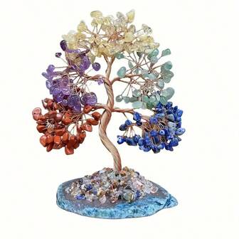 Natürliche Achat-Basis, bunter Kristallbaum, Heimdekoration Schreibtisch-Ornament, Kristallhandwerk mit positiver Energie, Wohnzimmer Büro Geschenk