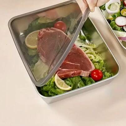 3pcs Stainless Steel Food Storage Containers, Leak-Proof, Stackable, Space-Saving, Airtight Design To Keep Food Fresh. Ideal For Meal Prep, Fruits, Meats, Vegetables, Leftovers, Suitable For Refrigerator, Freezer, Pantry. Easy To Clean And Reusable. For Home And Commercial Kitchen