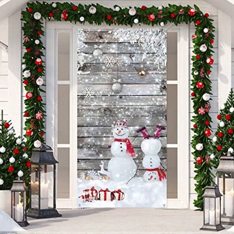 Tiamon Christmas Winter Snowman Door Cover Wonderland Door Decorations Snowflake Banner For Front Door Porch Xmas Winter Holiday Party Plies Decor 71 X 35 Inches - Red - View 1