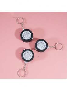 1pc Mini Tire Shaped Retractable Ruler, DIY Customizable Logo/Text, Practical Small Gift For Promotions And Events, Dual Metric & Imperial Scale, Accurate 1m Tire Shaped Ruler Keychain, Heat Transfer Printing - Black - View 6