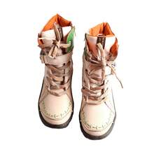 1 Pair TMA EYES Women's White Vintage Ankle Boots, Distressed Leather With Color-Block Stitching, Plush Lining & Multi-Detail Design - trắng - Xem 6