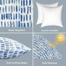 Outdoor/Indoor Throw Pillows, 18x18 Square Pillows With Inserts Bed, Couch, Sofa & Patio Furniture (Set Of 2, Monstera Blue), Decorative Pillows - 鵝卵石藍 - 查看 4