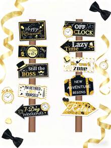 10个黑色金色退休派对指示牌，退休快乐欢迎牌，退休派对用品，退休庆祝纸质指示牌，指示牌剪纸，拍照道具，节日派对装饰，通用庆祝活动用品 - 彩色 - 查看 3