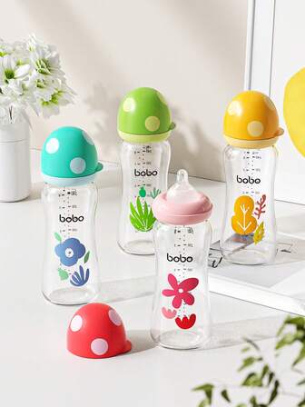 1个8.8盎司/260毫升婴儿玻璃奶瓶，配蘑菇形宽口奶嘴，慢速流量，更适合新生儿