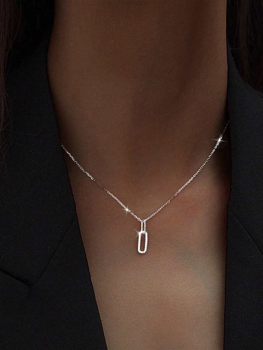 1件S925纯银奢华方形吊坠项链，镂空星形链环设计，优雅百搭的女士珠宝礼物 - 方形 - 查看 1